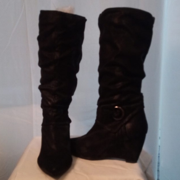 Call It Spring Black Wedge Boots - Picture 2 of 13